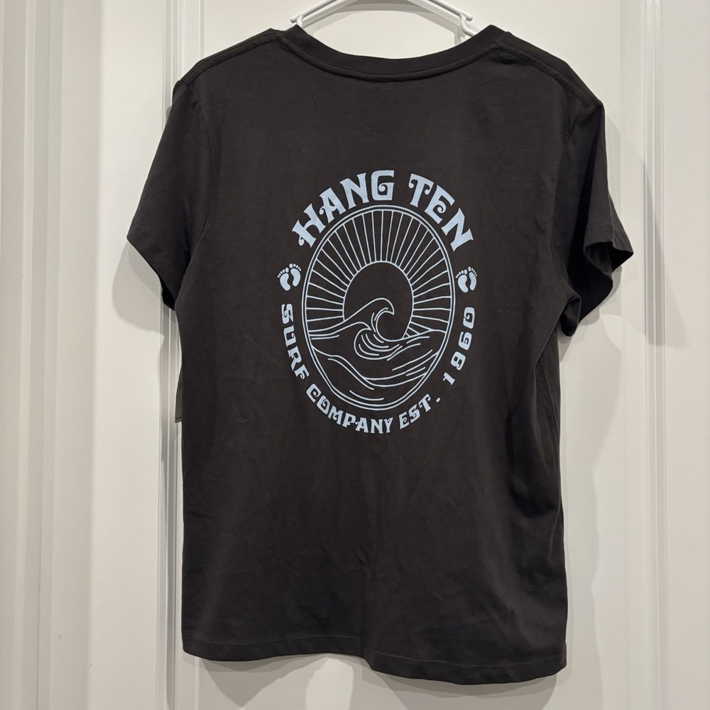 Hang Ten Surf Company Black T Shirt Surfing Wave Cotton Size Medium